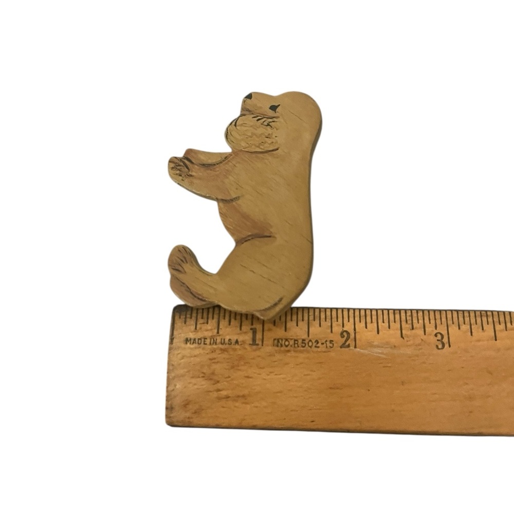 Vintage Hand Painted Wooden Dog Puppy Brooch Pin Novelty Golden Retriever - Picture 9 of 9